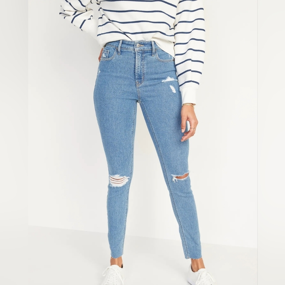 High-Waisted Rockstar Super-Skinny Ripped Ankle Jeans for Women 10 Petite